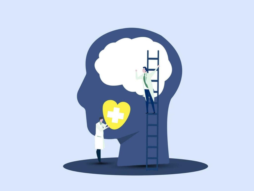 mental-health-medical-treatment-medical-professionals-work-together-to-provide-psychology-love-therapy-for-world-mental-health-day-concept-poster-illustration-vector
